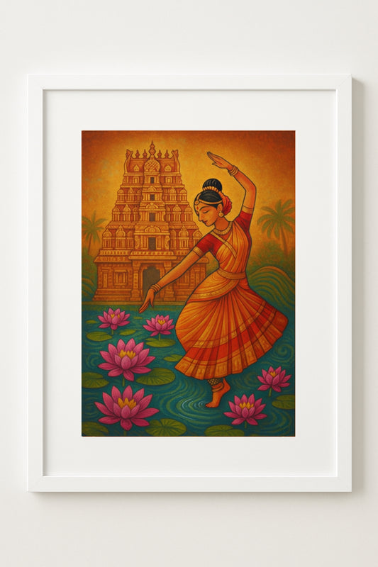 Lotus Temple Grace – Traditional Dance & Temple Wall Art Poster (11.69" x 16.54") by Inner Nest