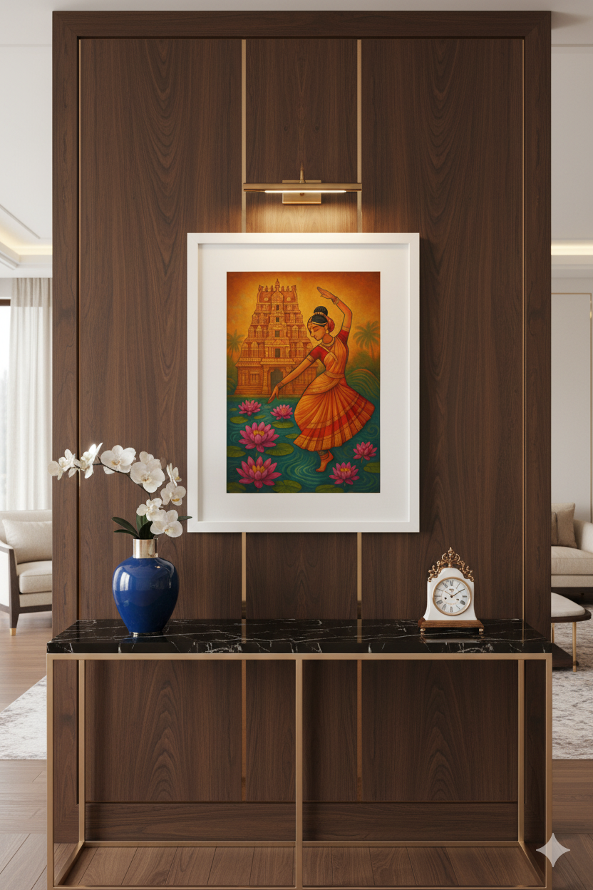 Lotus Temple Grace – Traditional Dance & Temple Wall Art Poster (11.69" x 16.54") by Inner Nest