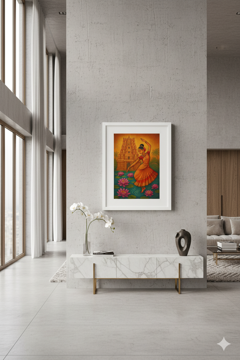 Lotus Temple Grace – Traditional Dance & Temple Wall Art Poster (11.69" x 16.54") by Inner Nest