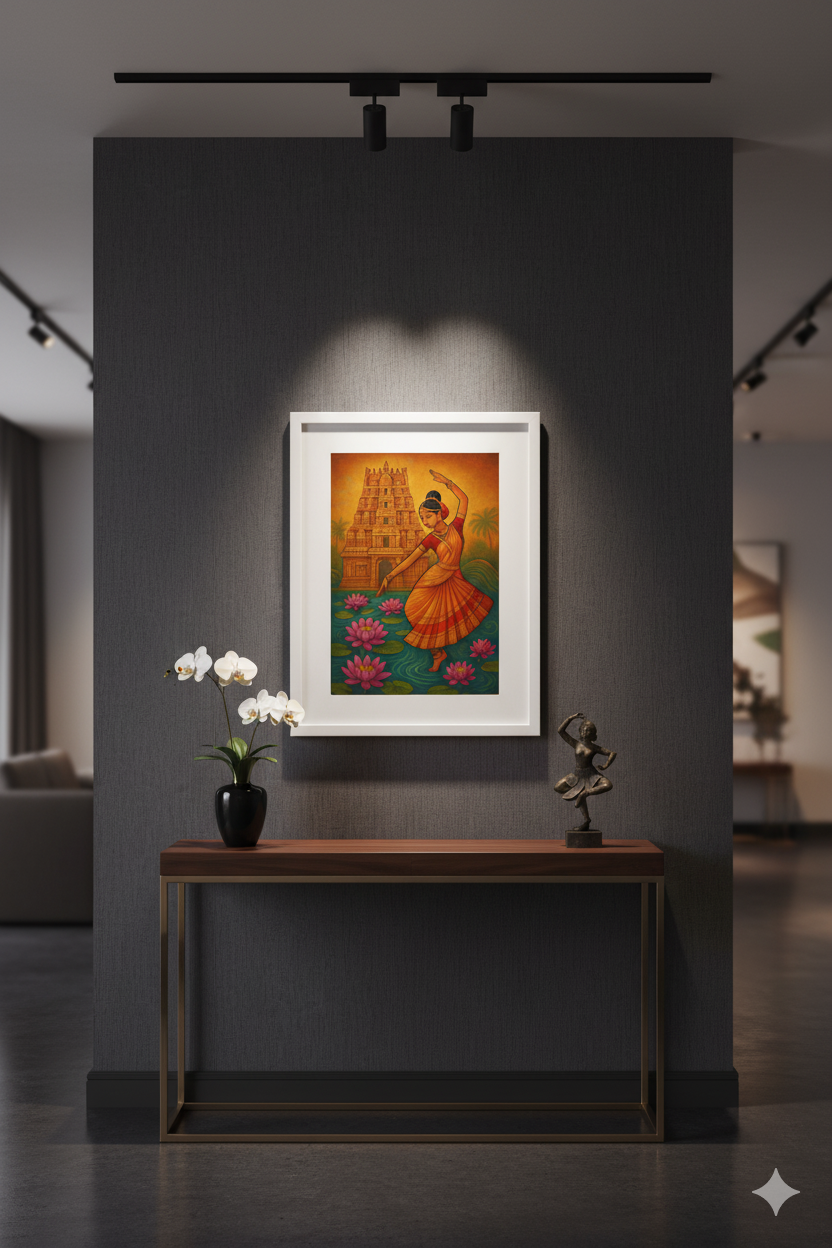 Lotus Temple Grace – Traditional Dance & Temple Wall Art Poster (11.69" x 16.54") by Inner Nest